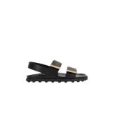 Zwarte leren platte sandalen Tod's , Black , Dames