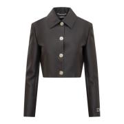 Stijlvolle Zwarte Crop Blazer Versace , Black , Dames