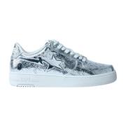 Metallic Logo Leren Sneakers A Bathing APE , Gray , Heren