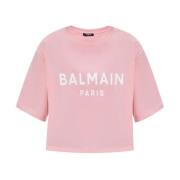 Roze Ronde Hals Geknipte T-shirt Balmain , Pink , Dames