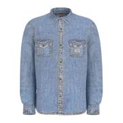 Blauwe Denim Overhemd Lange Mouw Casual Guess , Blue , Heren