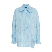 Blauwe Gestreepte Blouse met Strik Kraag Roberto Collina , Blue , Dame...