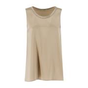 Zijden Crew Neck Top met Luminous Details Panicale , Beige , Dames