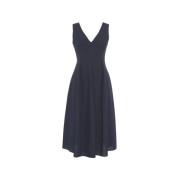 Blauwe Mouwloze Katoenen Jurk met V-Hals Ottod'Ame , Blue , Dames