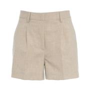 Beige Bermuda's met Plooien en Zakken Ottod'Ame , Beige , Dames