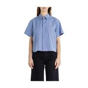 Gestreept katoenen poplin overhemd Sacai , Blue , Dames