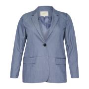 Vintage Indigo Blazer Jas Kaffe Curve , Blue , Dames