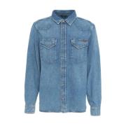 Denim Western Shirt Blauw 7 For All Mankind , Blue , Heren