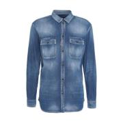 Blauwe Denim Overhemd Casual Distressed Look Dsquared2 , Blue , Heren