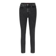 High-Waist Slim-Fit Jeans 5-Pocket-Stijl Hugo Boss , Gray , Dames