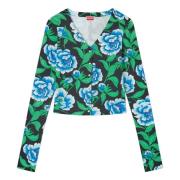 Zwarte Bloemen V-hals Shirt Kenzo , Multicolor , Dames