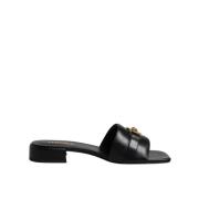 Zwarte leren logoslippers Versace , Black , Dames