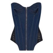 Donkere Wassing Denim Sweetheart Top Jean Paul Gaultier , Blue , Dames