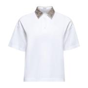 Witte Polo Shirt met Pailletten Borduurwerk Brunello Cucinelli , White...