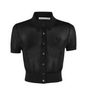 Polo Cardigan met geborduurd logo T by Alexander Wang , Black , Dames