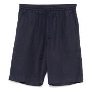 Linnen Elastische Trekkoord Shorts Fedeli , Blue , Heren