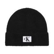 Zwarte Patch Logo Beanie Calvin Klein , Black , Heren