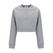 Monogram Cropped Sweatshirt met Geribbelde Details Fendi , Gray , Dame...