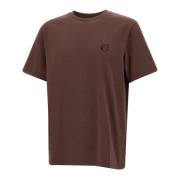 Bruine Katoenen T-shirt met Fox Logo Maison Kitsuné , Brown , Heren