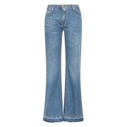 Stone Washed Denim Lage Taille Flared Jeans Momoni , Blue , Dames