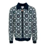 Monogram Zip Up Sweater Casablanca , Blue , Heren