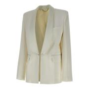 Luxe Witte Zijde Blend Blazer Victoria Beckham , Beige , Dames