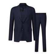 Slim Fit Tweedelig Pak van Scheerwol Tagliatore , Blue , Heren