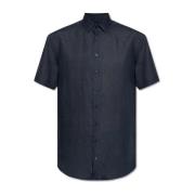 Linnen shirt met korte mouwen Giorgio Armani , Blue , Heren