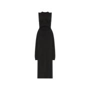 Geribbelde Jurk met Split Balmain , Black , Dames