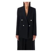 Zwarte Wollen Blazer met Sterke Schouders Lanvin , Black , Dames