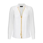 Elegante V-Hals Shirt met Ketting Elisabetta Franchi , Beige , Dames