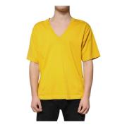 Gele Katoenen V-hals T-shirt Dolce & Gabbana , Yellow , Heren