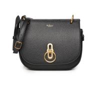 Zwarte leren schoudertas met Rider's Lock Mulberry , Black , Dames