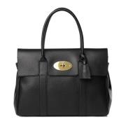 Zwarte Leren Tote Tas met Slot Mulberry , Black , Dames