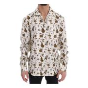 Witte Jazz Motief Zijden Shirt Dolce & Gabbana , Multicolor , Heren