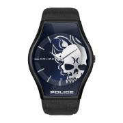 Zwarte leren Skull Watch Quartz analoog Police , Black , Heren