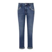 Mid Blue Tapered Jeans met Metallic Draad MOS Mosh , Blue , Dames