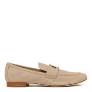 Beige leren loafers met gouden logo Tory Burch , Gray , Dames