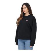 Zwarte Crewneck Sweater Moderne Pasvorm Tommy Jeans , Black , Dames