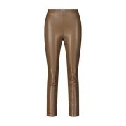 Slim Fit Imitatie Leren Trekbroek Seductive , Brown , Dames