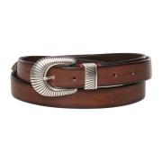 Bruin Leren Riem met Zilveren Gesp Eleventy , Brown , Heren