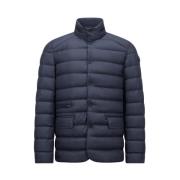 Navy Leren-afgewerkte Donsjas Moncler , Blue , Heren