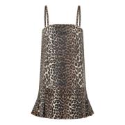 Leopard Foil Print Denim Strap Jurk Ganni , Brown , Dames