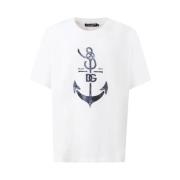 Marina Print Katoenen T-shirt Dolce & Gabbana , White , Heren