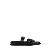 Sporty Ines Leren Sandaal Slider Tory Burch , Black , Dames