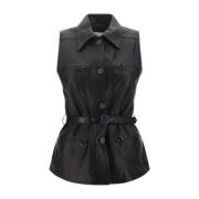 Leren vest met ritssluiting zakken Magda Butrym , Black , Dames