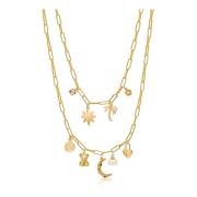 Women's Layered Charm Necklace Nialaya , Yellow , Dames