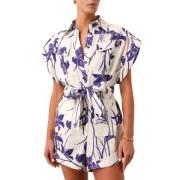 Bloemen Linnen Playsuit met Zakken Zimmermann , Beige , Dames