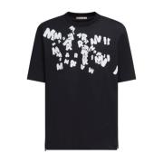 T-shirt met bedrukt logo in zwart katoen Marni , Black , Heren