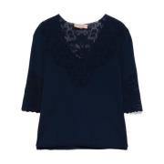 Blauwe V-hals Sweaters Omgeslagen Rand Twinset , Blue , Dames